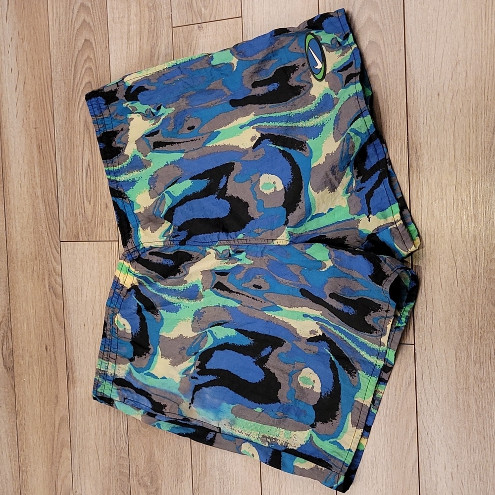 NIKE Blue Grey Abstract Pattern Mens Sz XXL Swim Trunks Shorts VINTAGE 90s